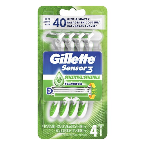 Image for Gillette Razors, Disposable, Sensitive, Sensor 3,4ea from Service Drug