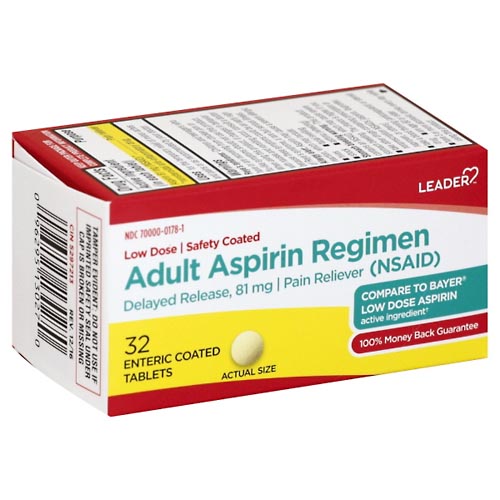 Image for Leader Aspirin Regimen, Adult, Enteric Coated Tablets,32ea from Service Drug