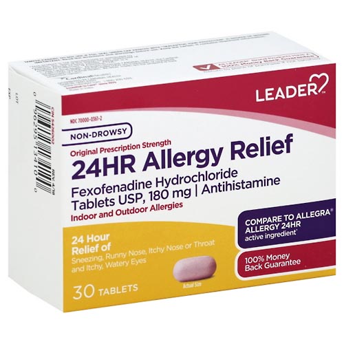 Image for Leader Allergy Relief, 24 Hr, Non-Drowsy, Original Prescription Strength, Tablets,30ea from Service Drug