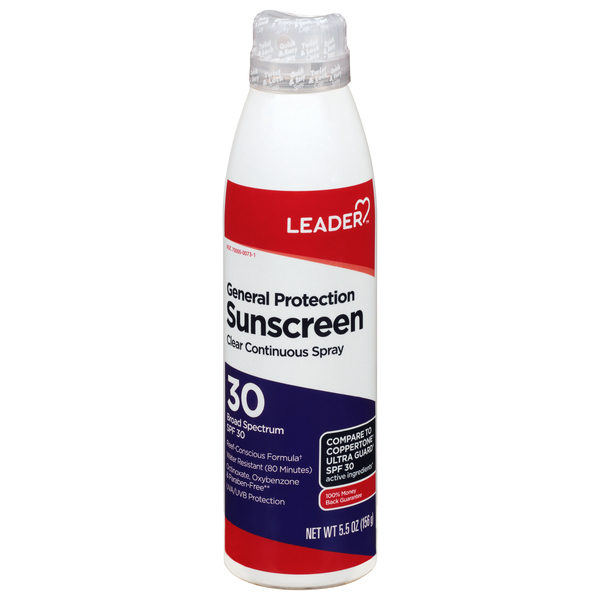 Image for Leader Sunscreen, Clear Continuous Spray, Broad Spectrum SPF 30,5.5oz from Service Drug